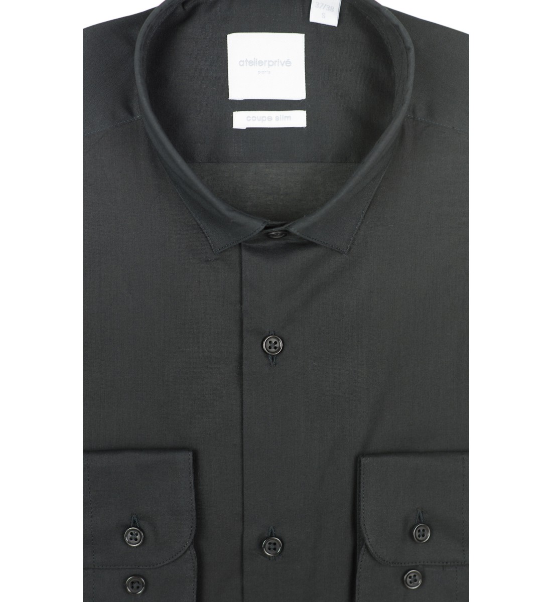 Chemise slim fit voile de coton NOIR