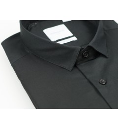 Chemise slim fit voile de coton NOIR
