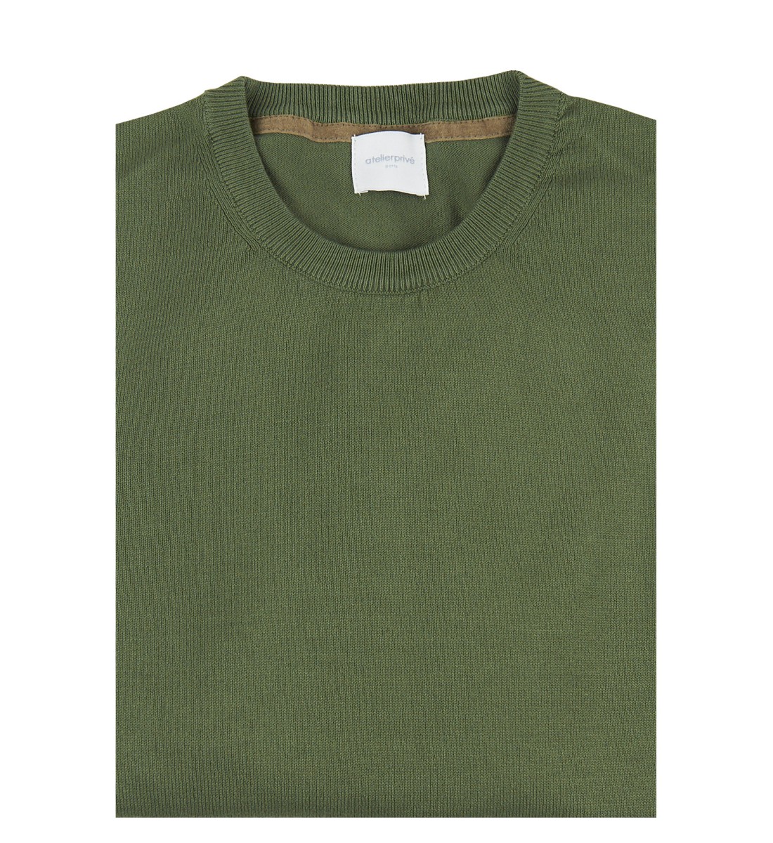 Pull col rond 100% coton kaki