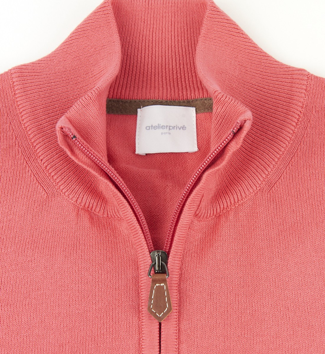 Pull col zippé 100% coton corail