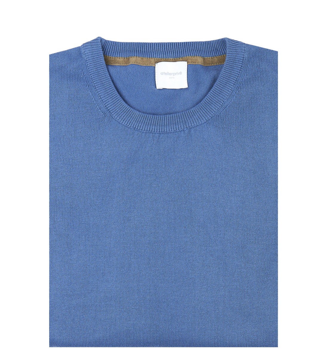 Pull col rond 100% coton bleu