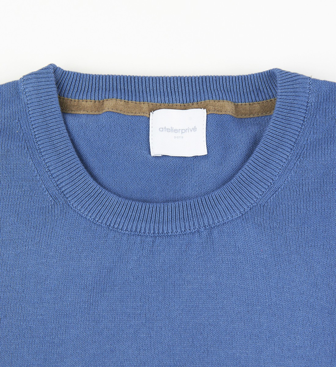 Pull col rond 100% coton bleu