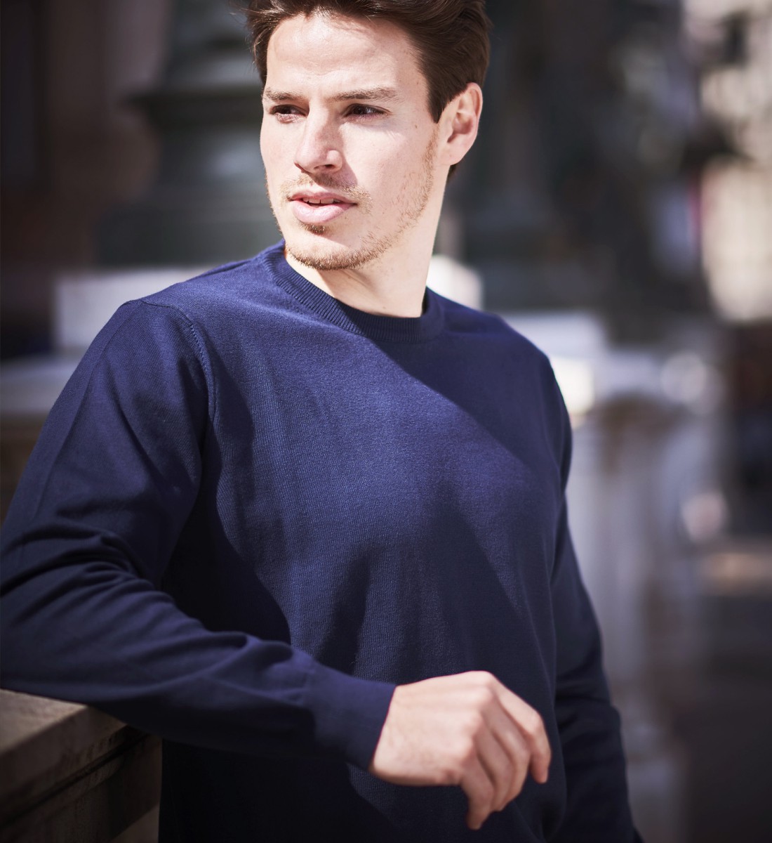 Pull col rond 100% coton marine