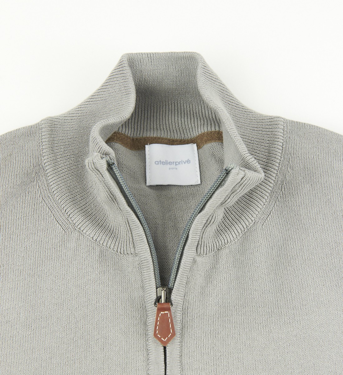 Pull col zippé 100% coton gris