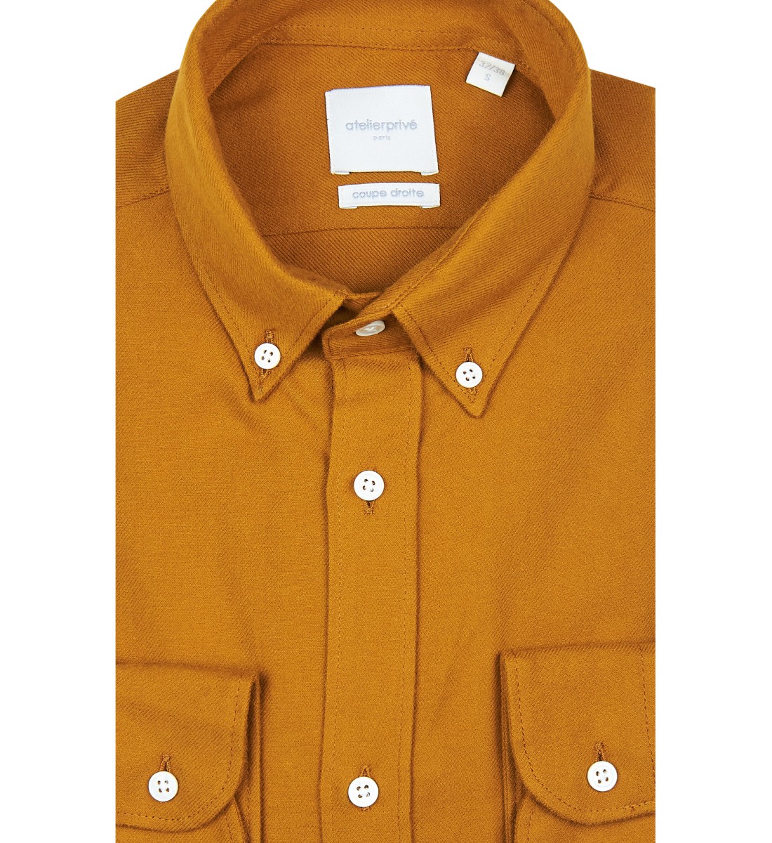 Chemise coupe droite flanelle uni camel