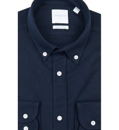Chemise coupe droite flanelle uni marine