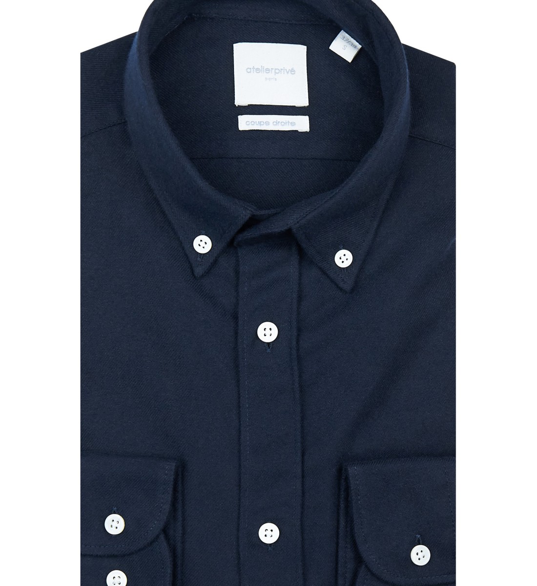 Chemise coupe droite flanelle uni marine