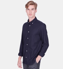 Chemise coupe droite flanelle uni marine