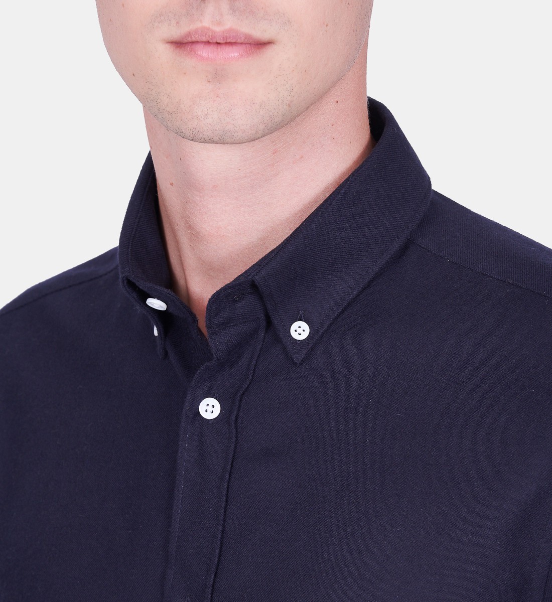 Chemise coupe droite flanelle uni marine