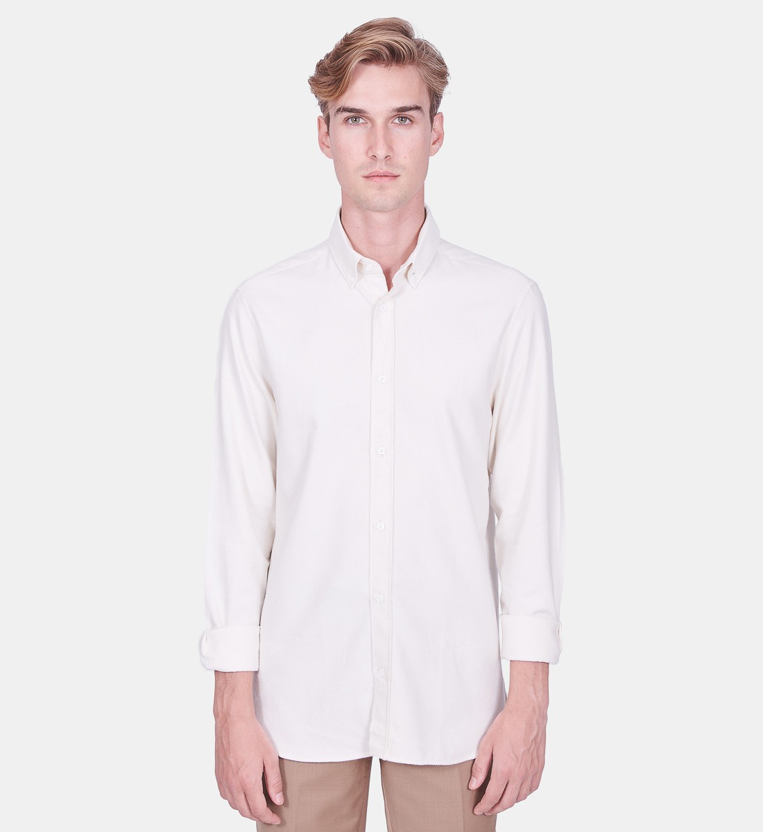 Chemise coupe droite flanelle uni ecru
