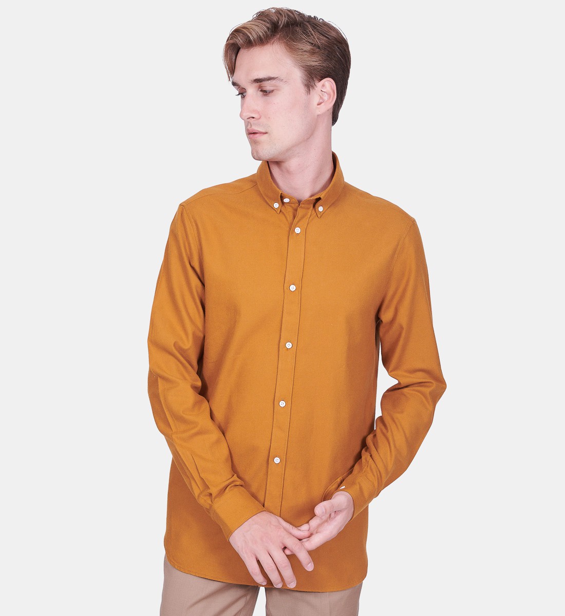 Chemise coupe droite flanelle uni camel