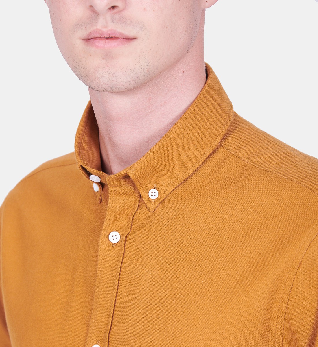 Chemise coupe droite flanelle uni camel
