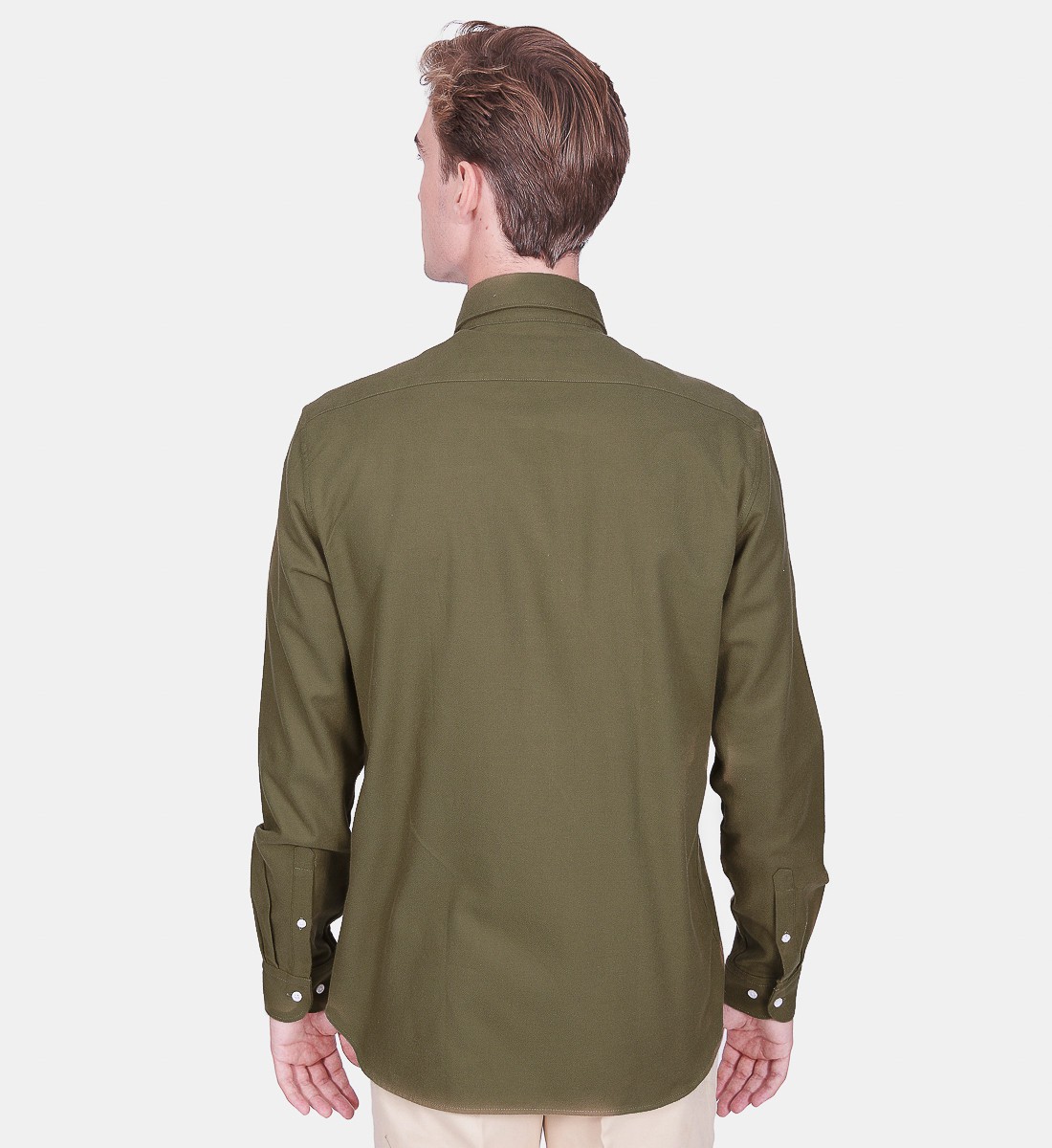 Chemise coupe droite flanelle uni kaki