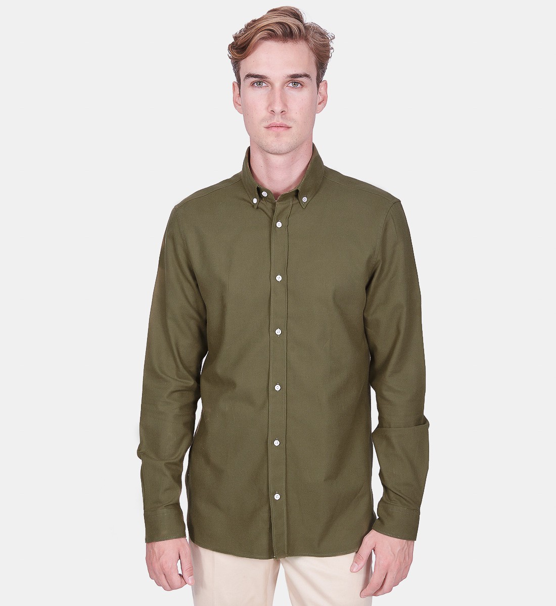 Chemise coupe droite flanelle uni kaki