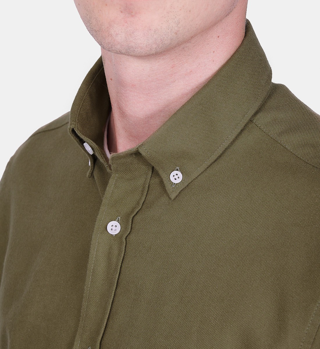 Chemise coupe droite flanelle uni kaki