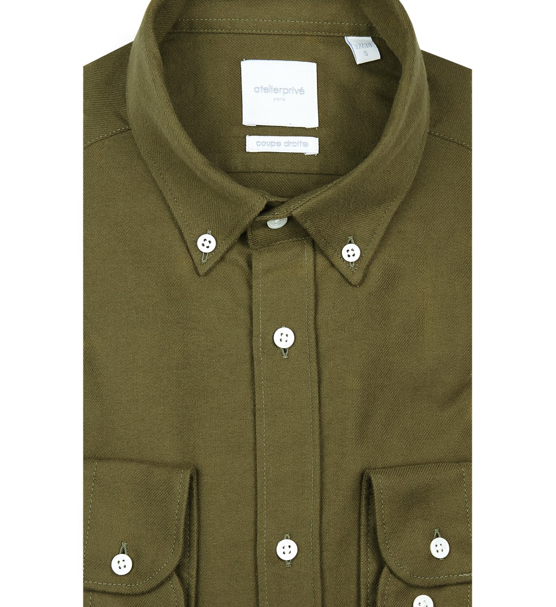 Chemise coupe droite flanelle uni kaki