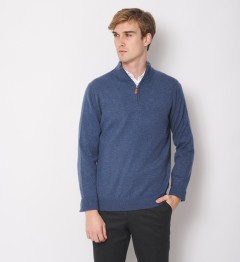 Pull zippé 100% cachemire Bleu Denim