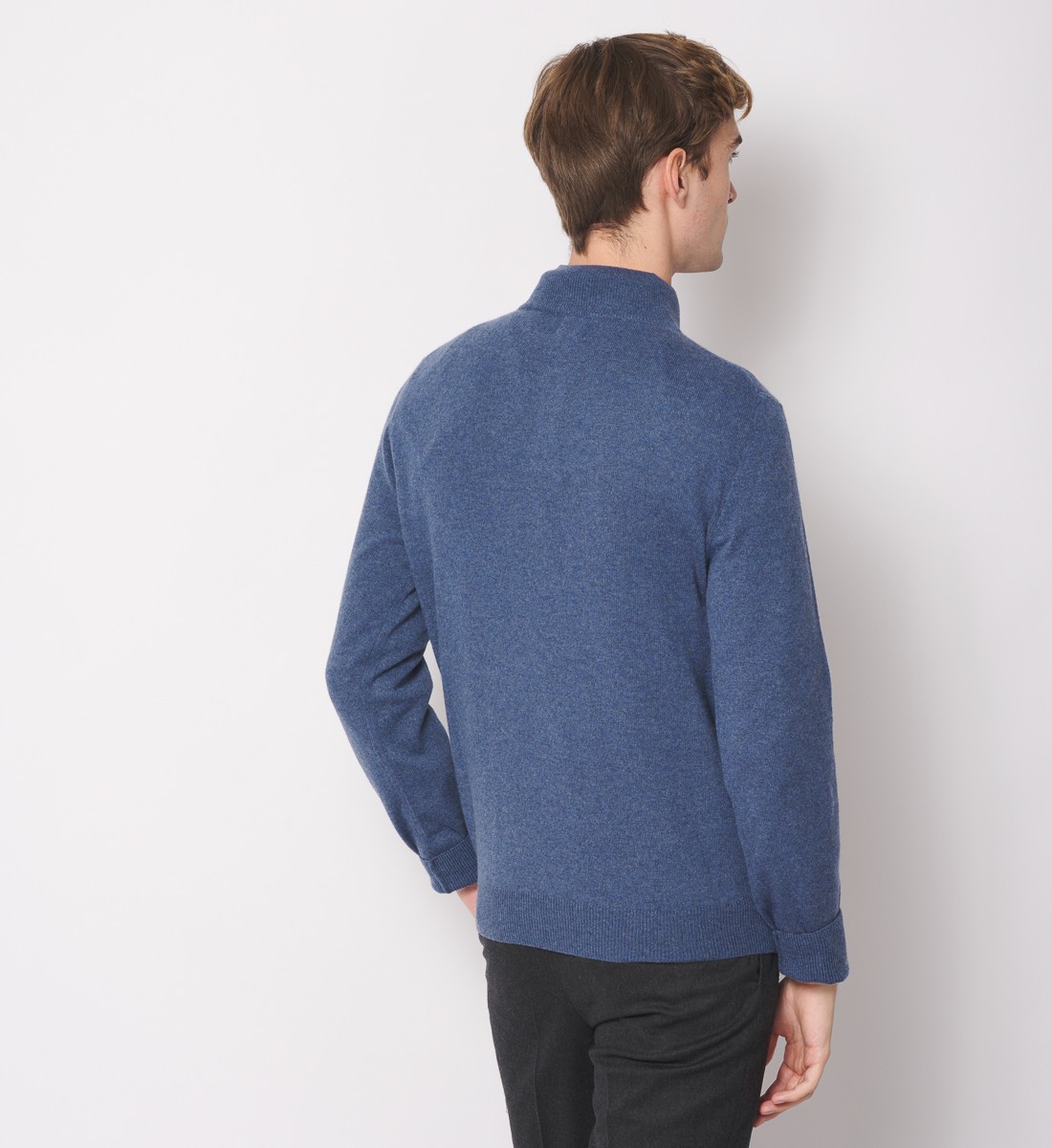 Pull zippé 100% cachemire Bleu Denim