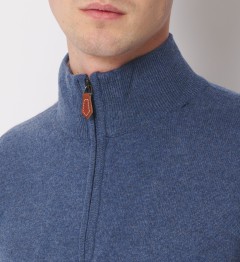 Pull zippé 100% cachemire Bleu Denim