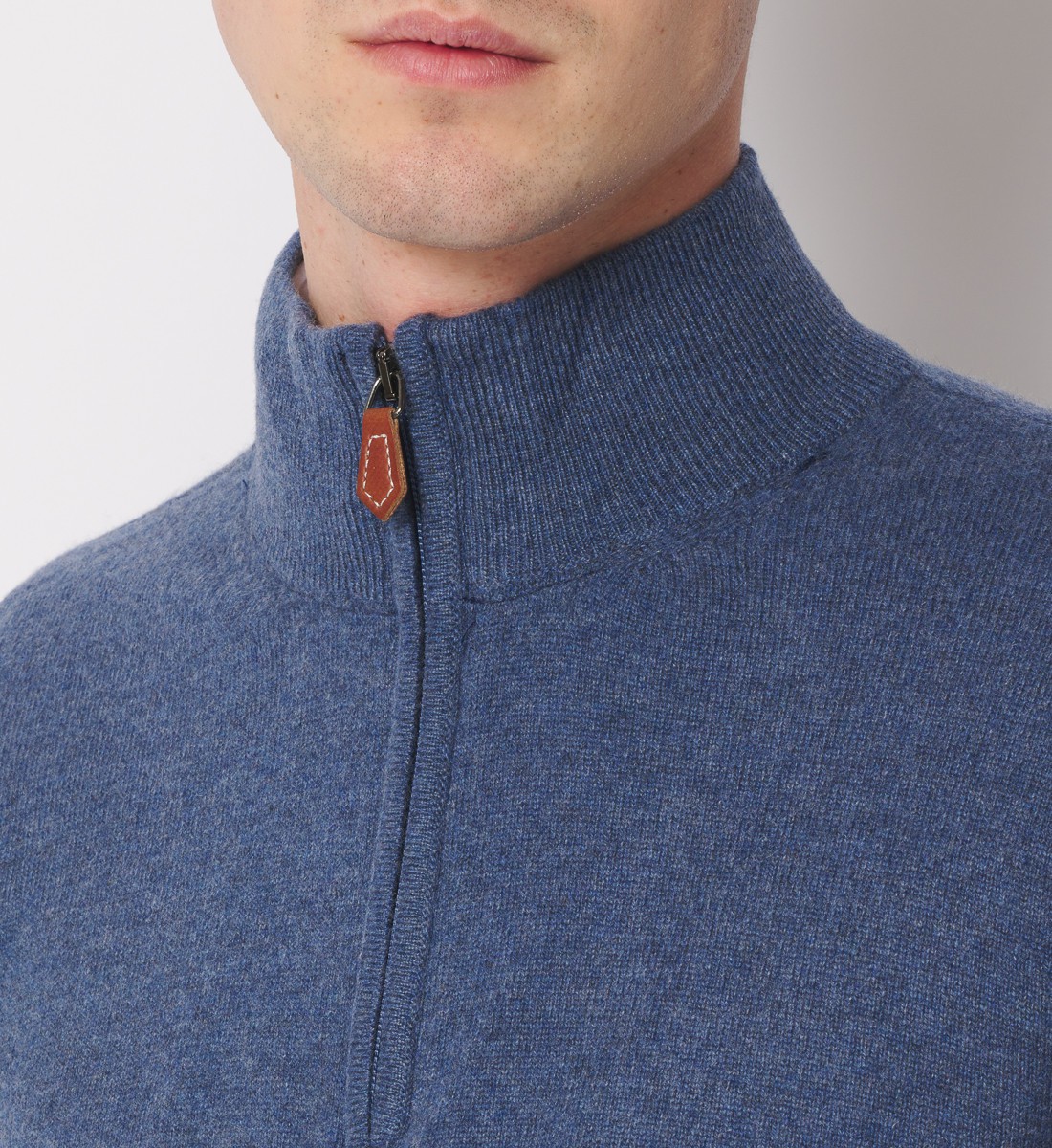 Pull zippé 100% cachemire Bleu Denim