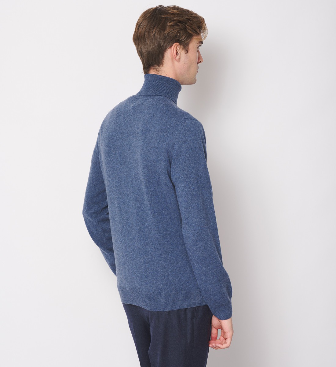 Pull Col roulé 100% Cachemire Bleu Denim
