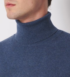Pull Col roulé 100% Cachemire Bleu Denim