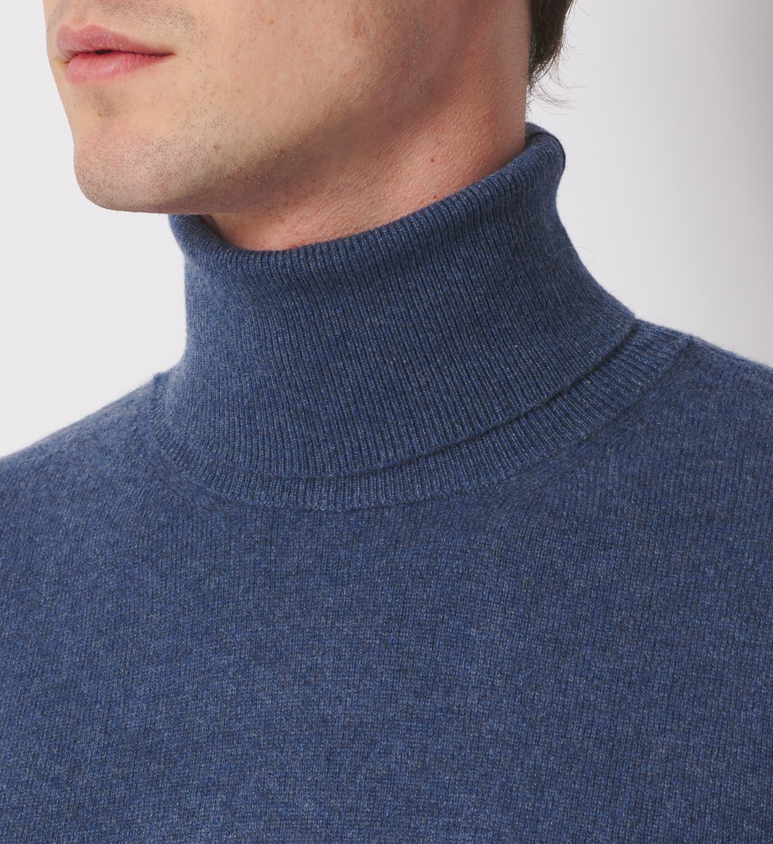 Pull Col roulé 100% Cachemire Bleu Denim