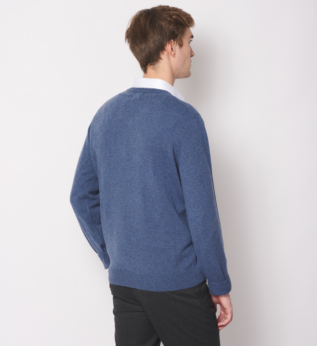 Pull col v 100% cachemire Bleu Denim