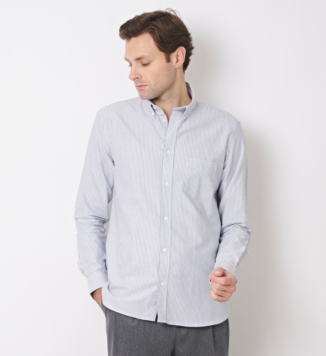 Chemise coupe droite rayures oxford marine
