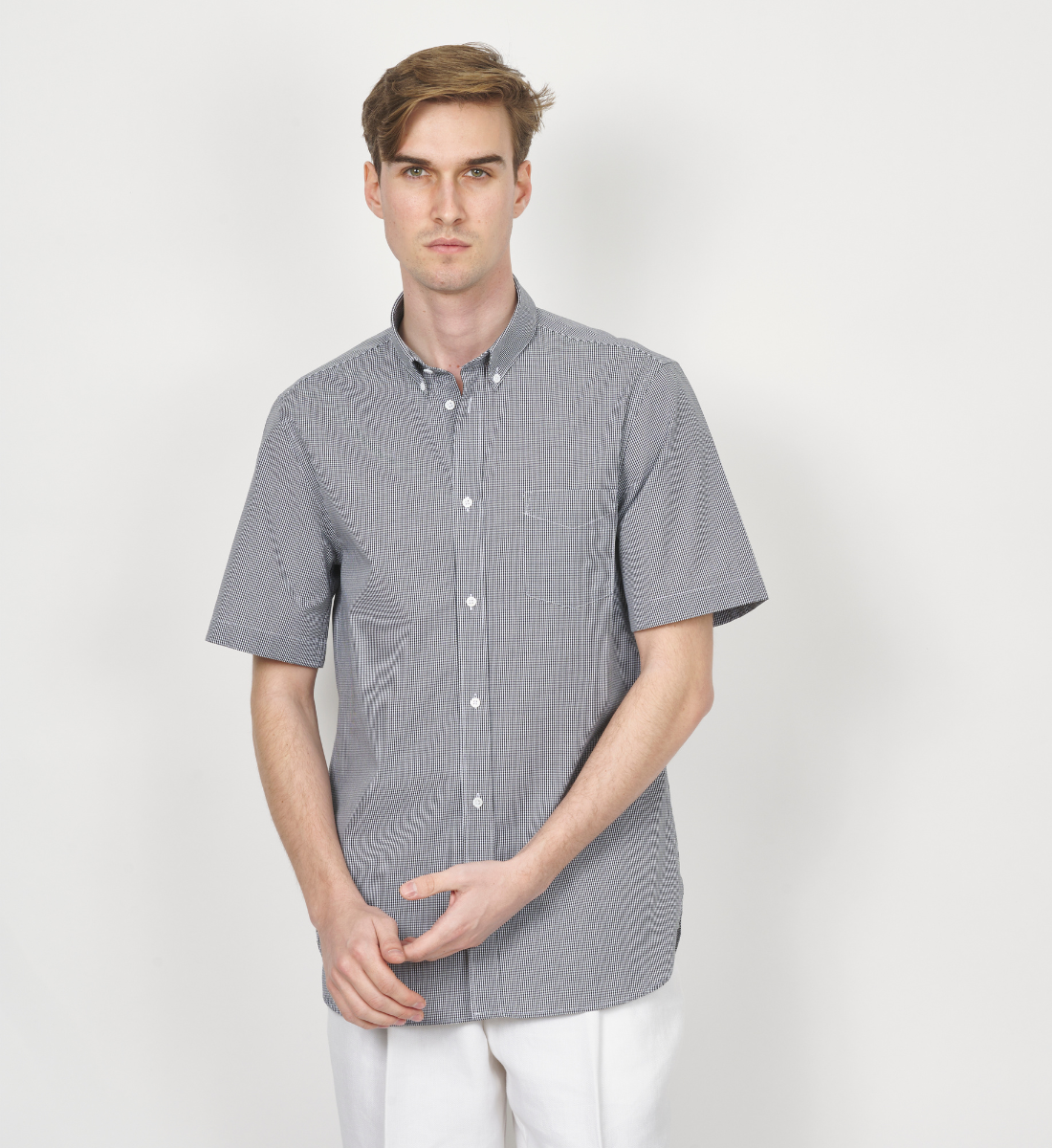 Chemise vichy noir coupe droite manches courtes