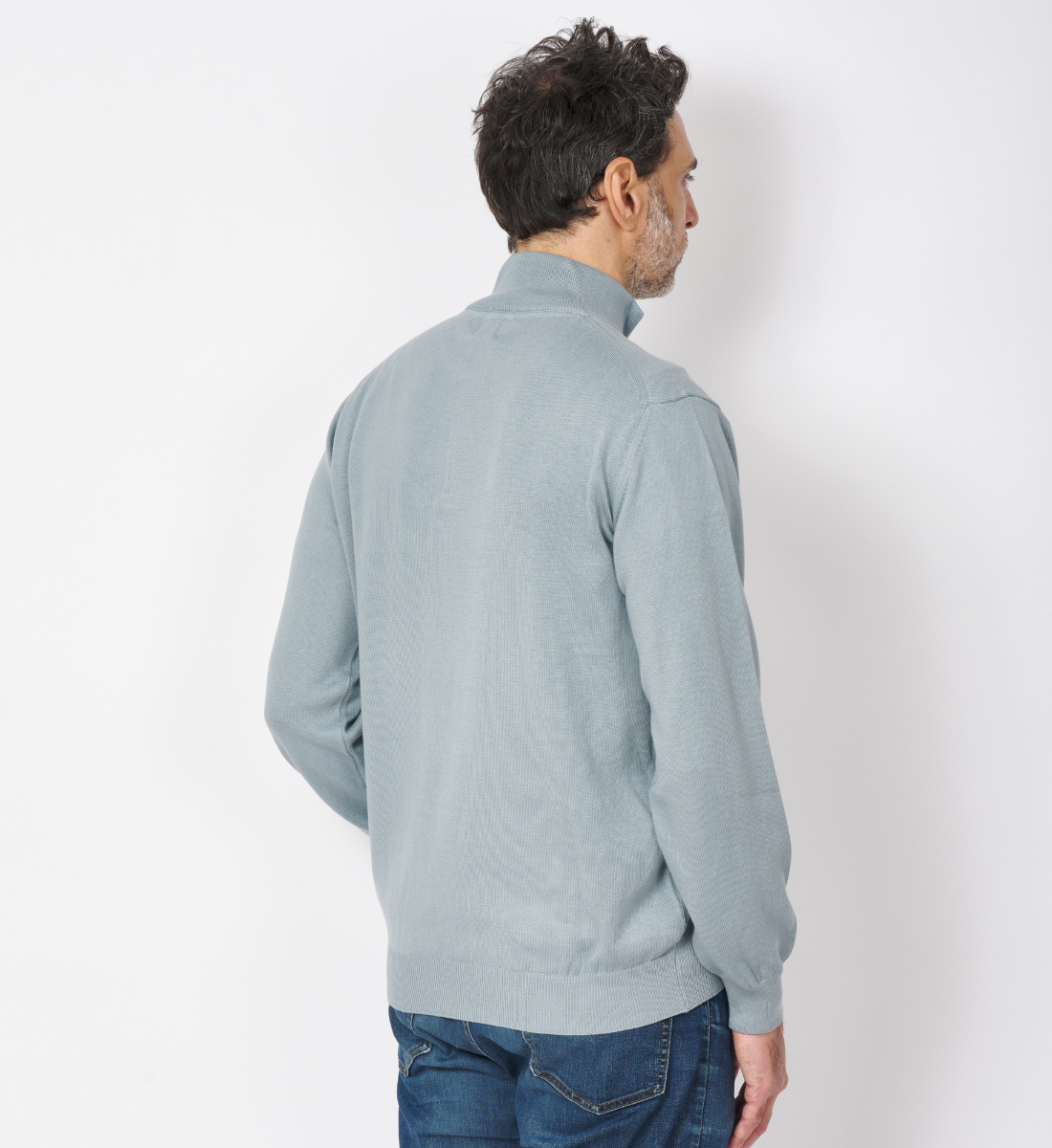 Pull col zippé en coton gris