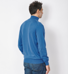 Pull col zippé en coton Bleu Denim