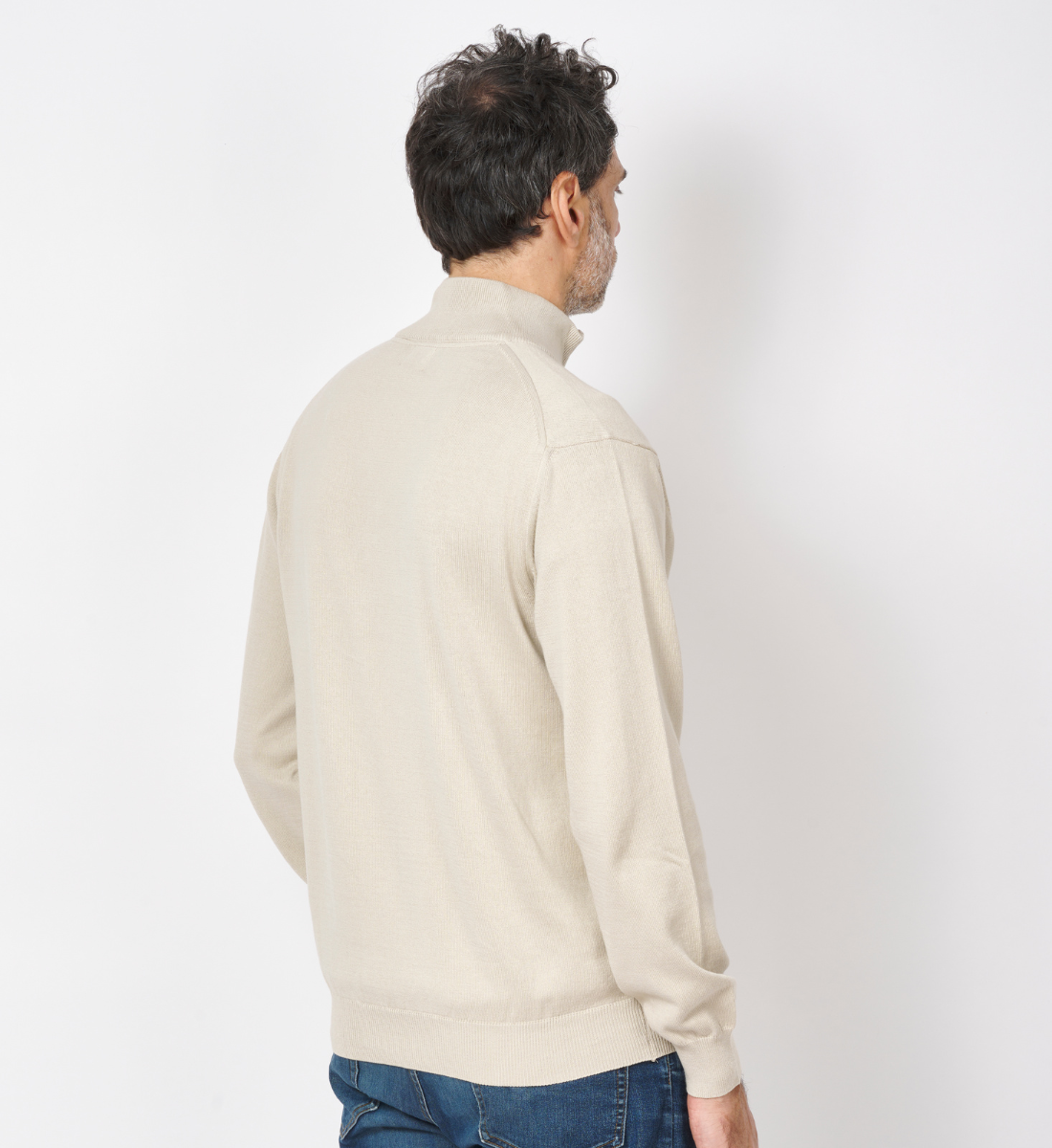 Pull col zippé en coton Beige