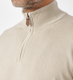 Pull col zippé en coton Beige