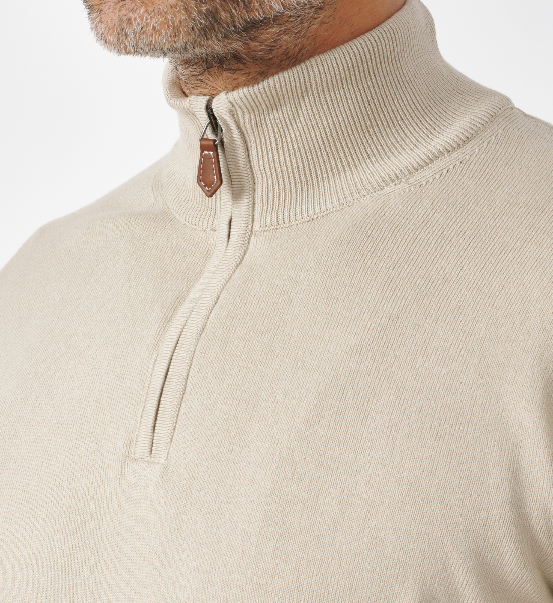 Pull col zippé en coton Beige