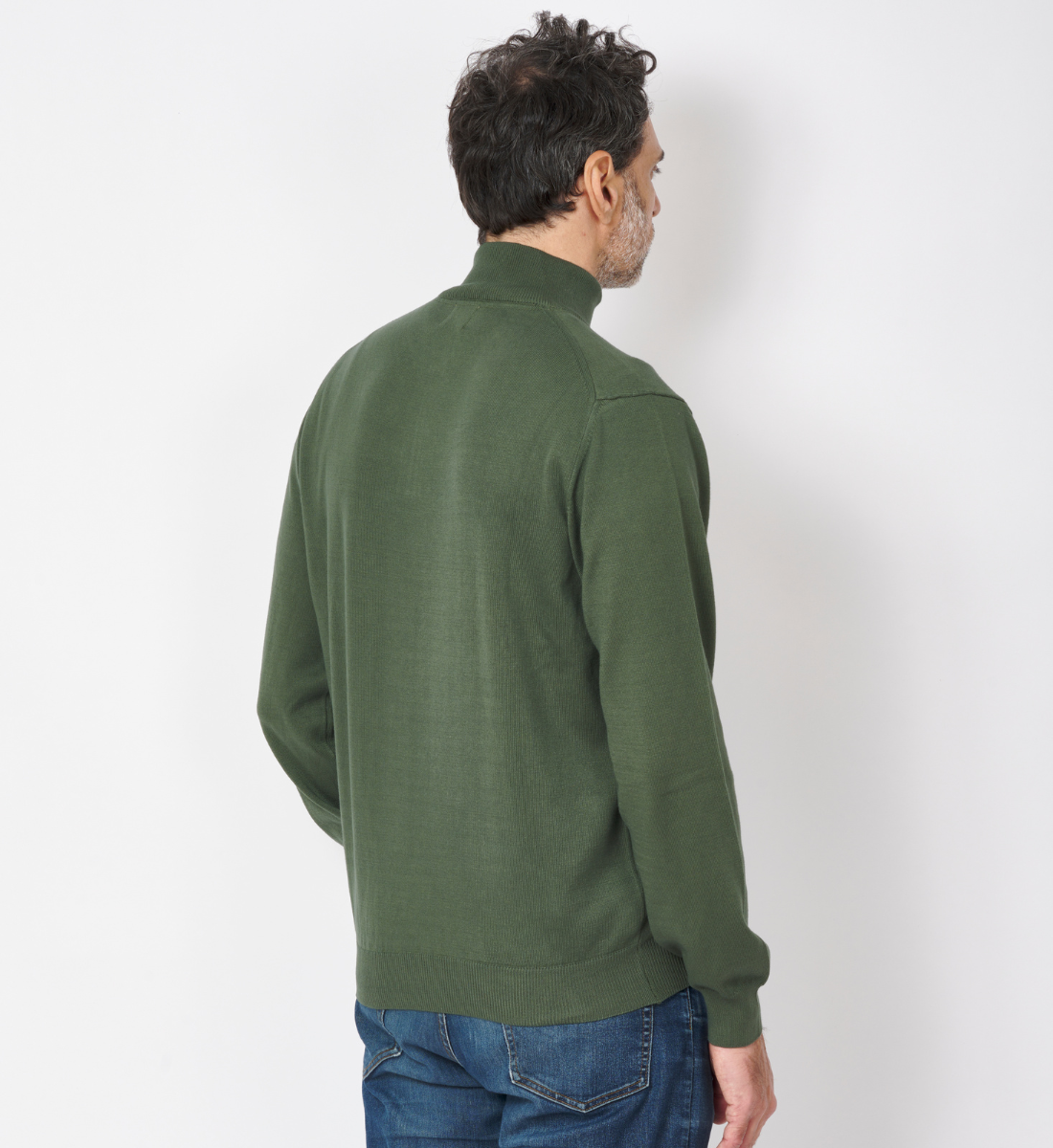 Pull col zippé en coton Kaki