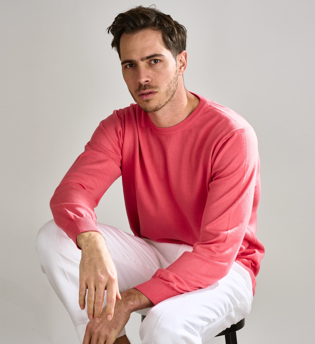 Pull col rond 100% coton corail