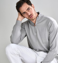 Pull col zippé 100% coton gris