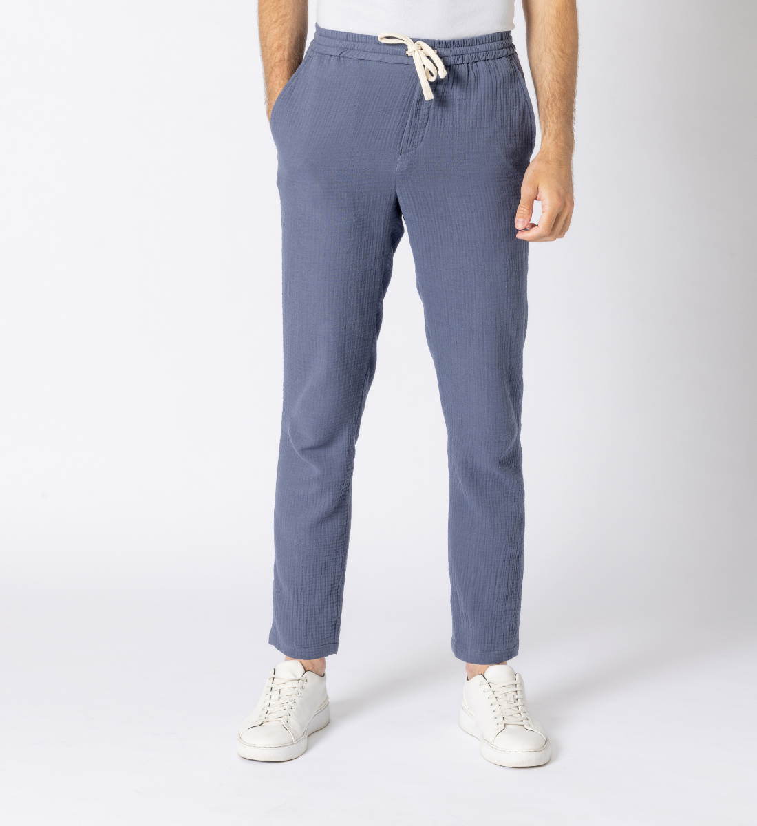 Pantalon en gaze de coton bleu