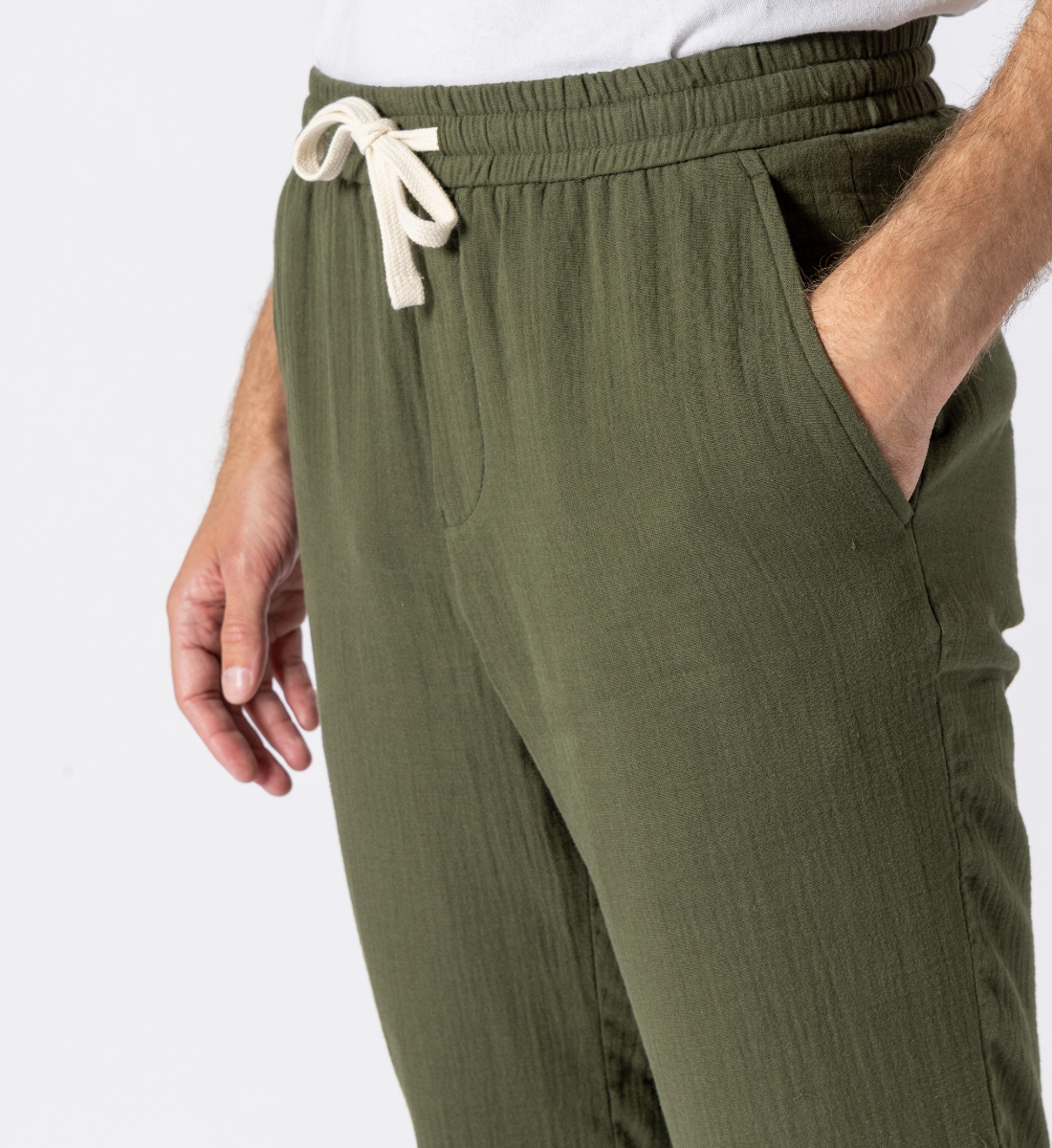 Pantalon en gaze de coton kaki