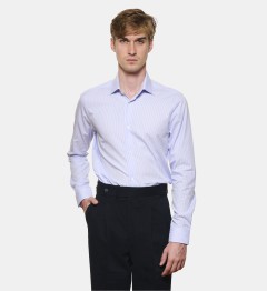 Chemise à rayures bâtons ciel coupe cintrée