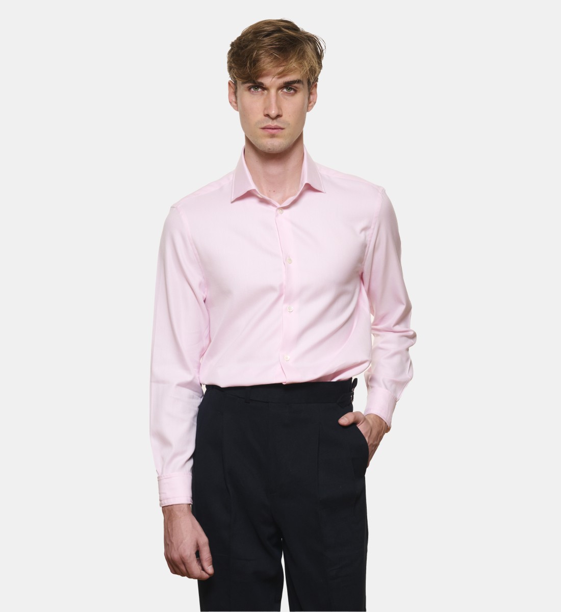 Chemise rose en large twill coupe droite