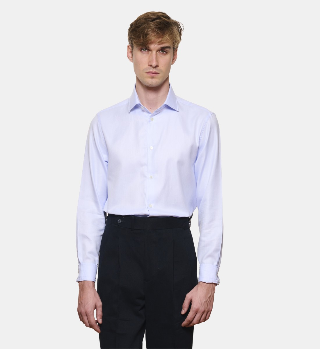Chemise ciel en large twill coupe droite
