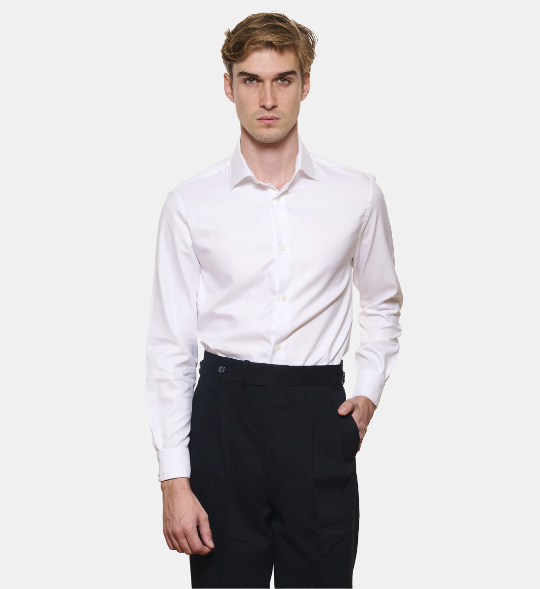 Chemise blanche en large twill coupe droite