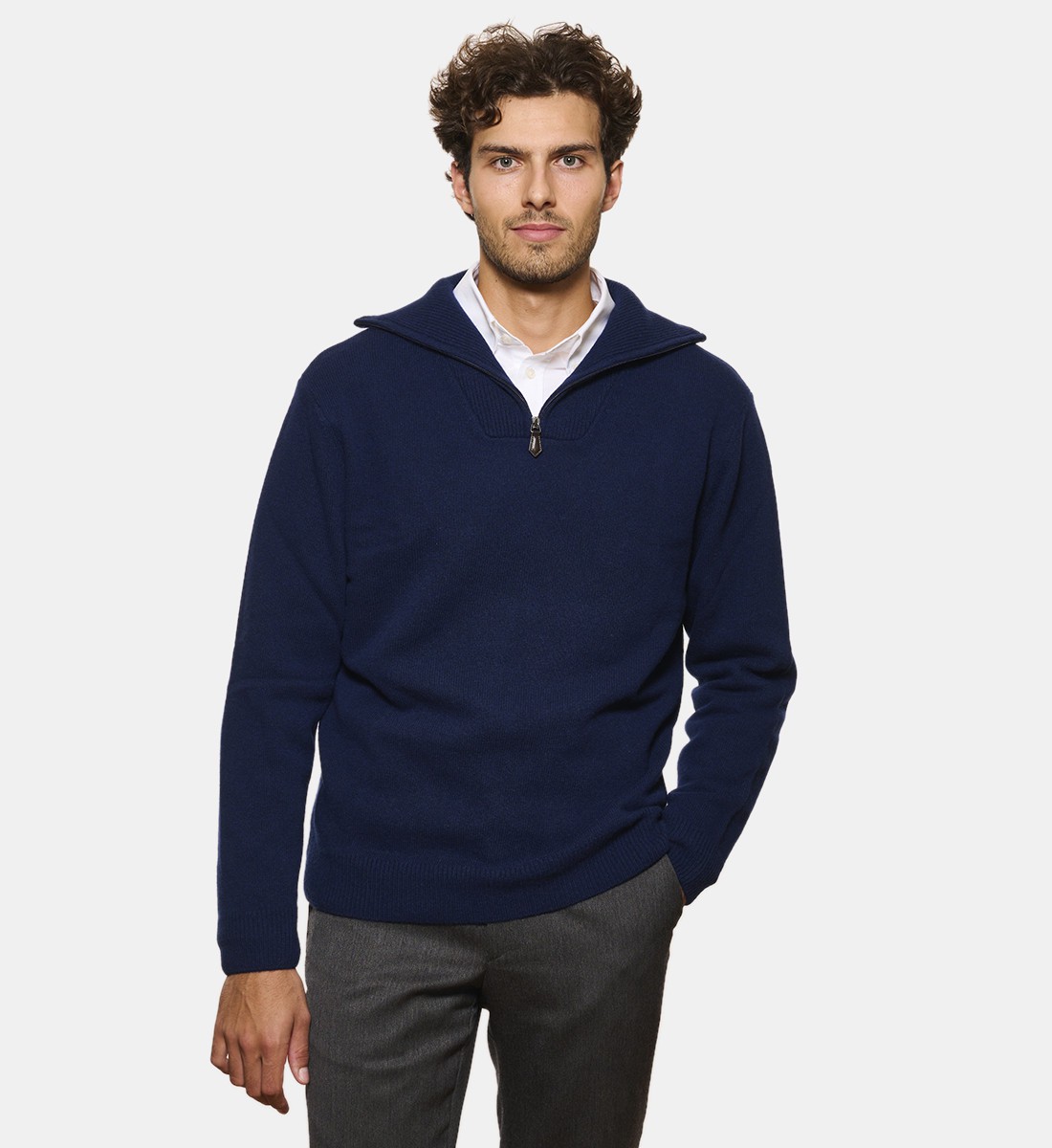 Pull camionneur marine en cachemire et laine
