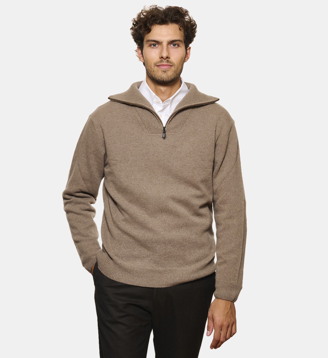 Pull camionneur camel en cachemire et laine