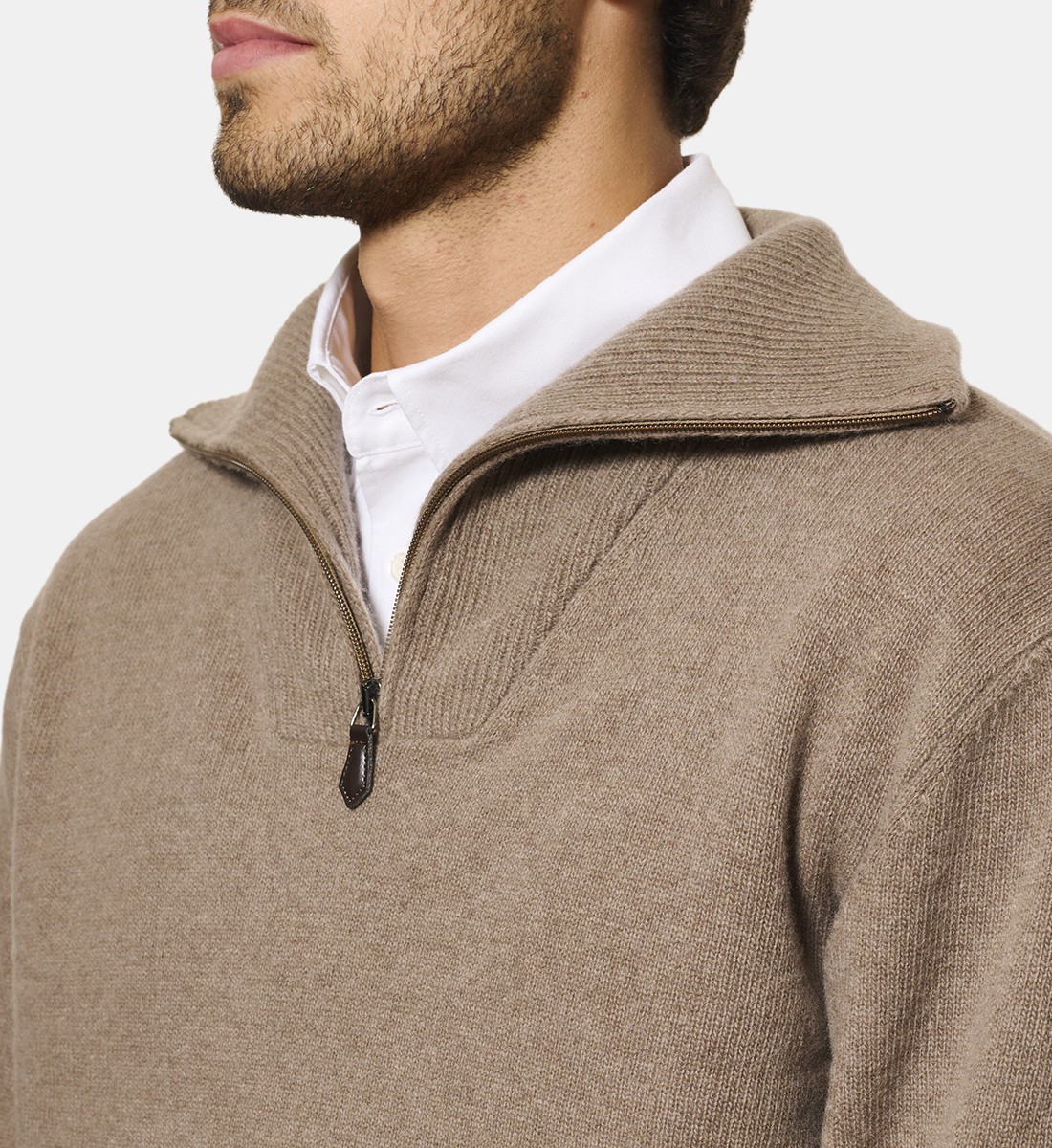 Pull camionneur camel en cachemire et laine