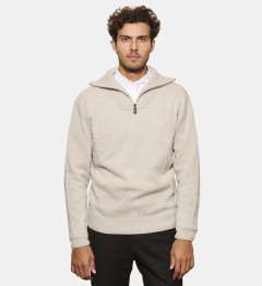 Pull camionneur ecru en cachemire et laine