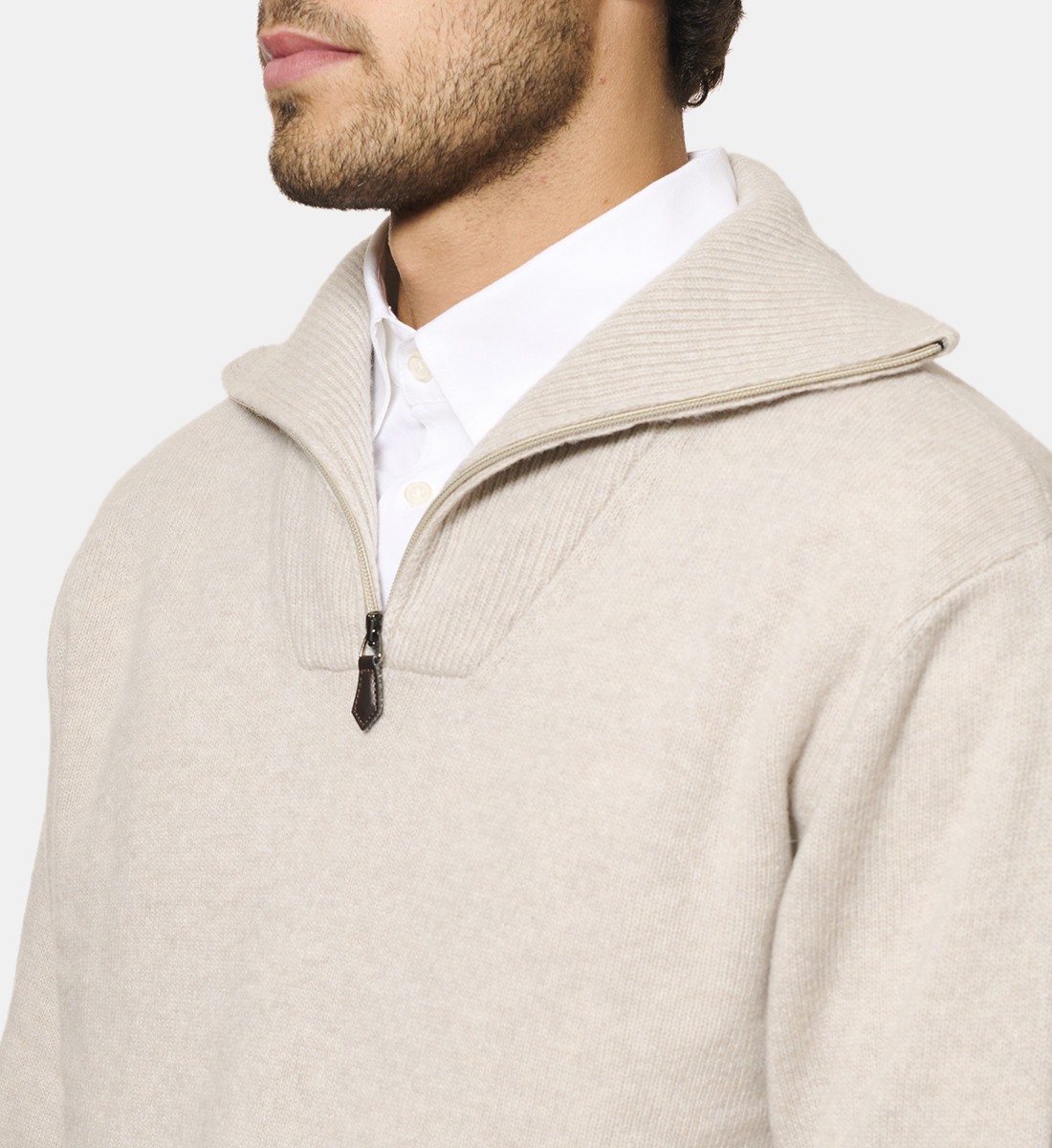 Pull camionneur ecru en cachemire et laine