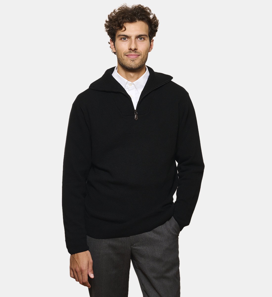 Pull camionneur noir en cachemire et laine